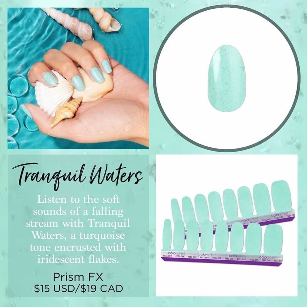 Color Street TRANQUIL WATERS Prism FX Turquoise Nail Strips Set - Picture 6 of 9